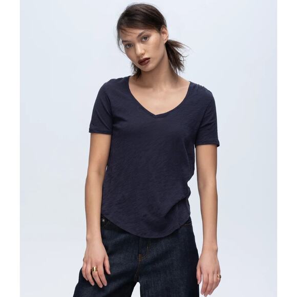 ATM Women's Navy Blue V-neck T-Shirt 100% Cotton Basic Minimalist size Small - Picture 1 of 9